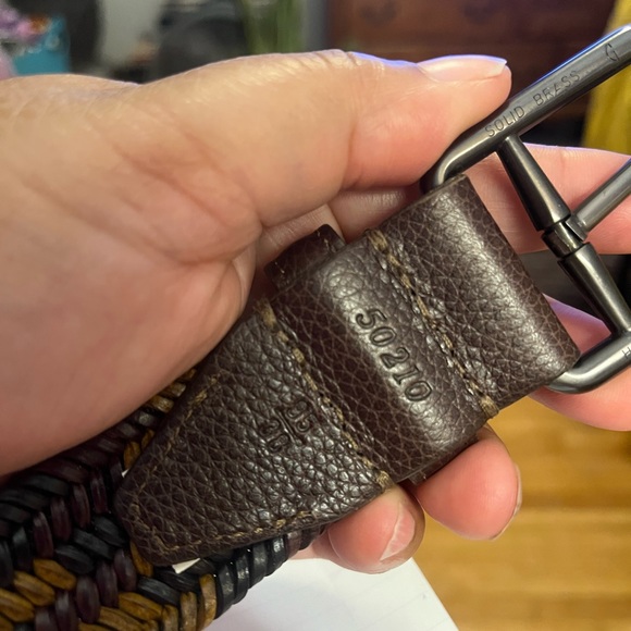 Men’s Designer Belt Marked Made In Italy Solid Brass Buckle Size 35 Browns Black - Picture 10 of 10